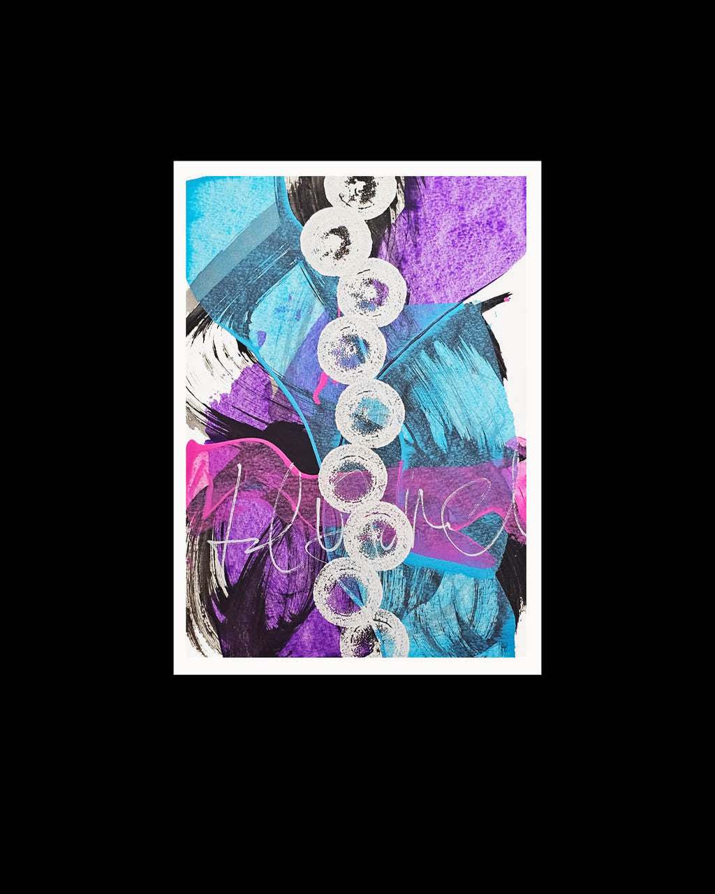 A bright, multicolored abstract painting by Canadian artist Christopher Reilly.