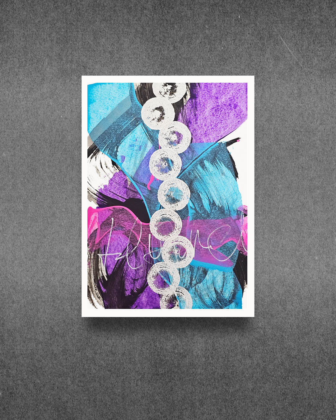 A bright, multicolored abstract painting by Canadian artist Christopher Reilly.