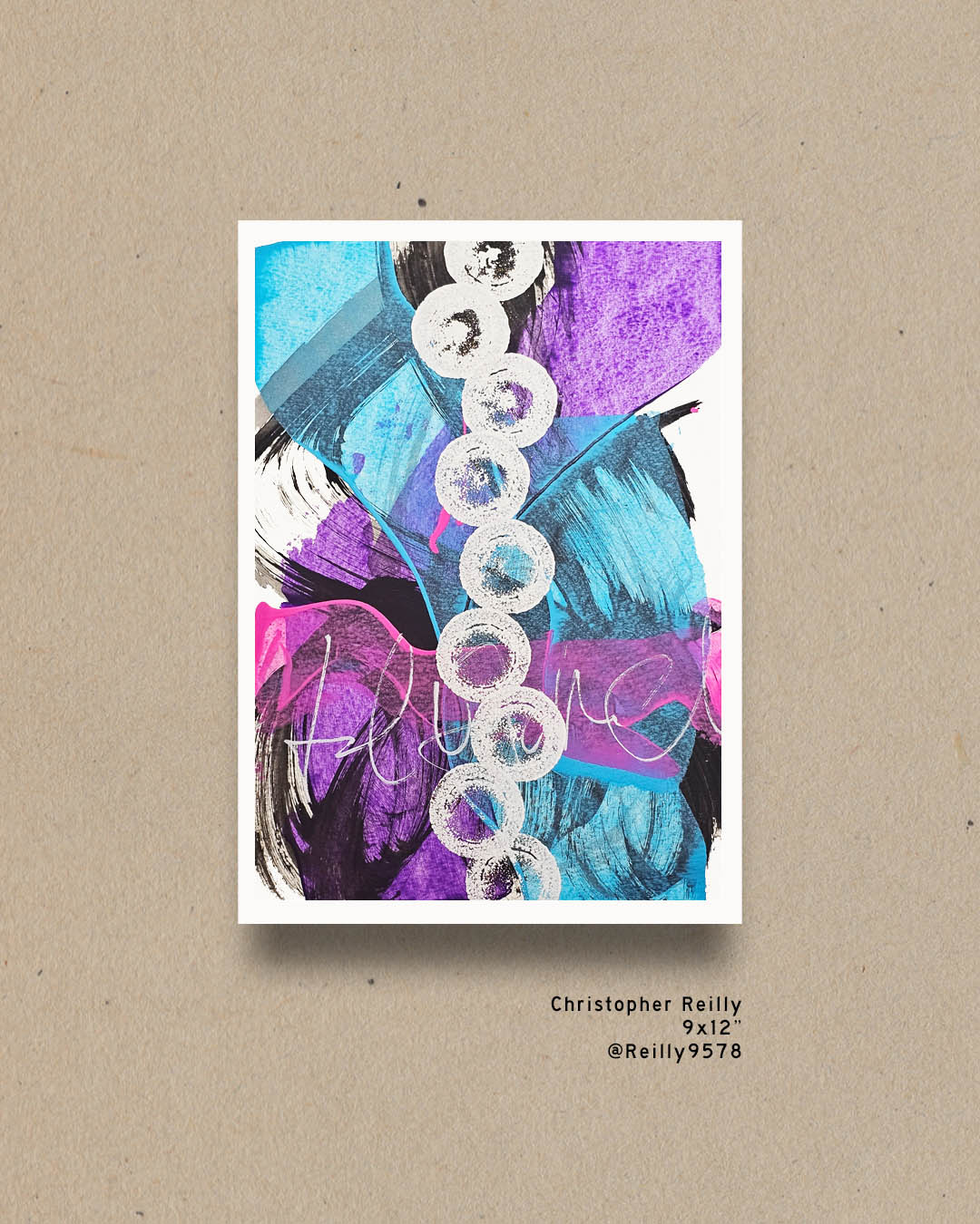 A bright, multicolored abstract painting by Canadian artist Christopher Reilly.