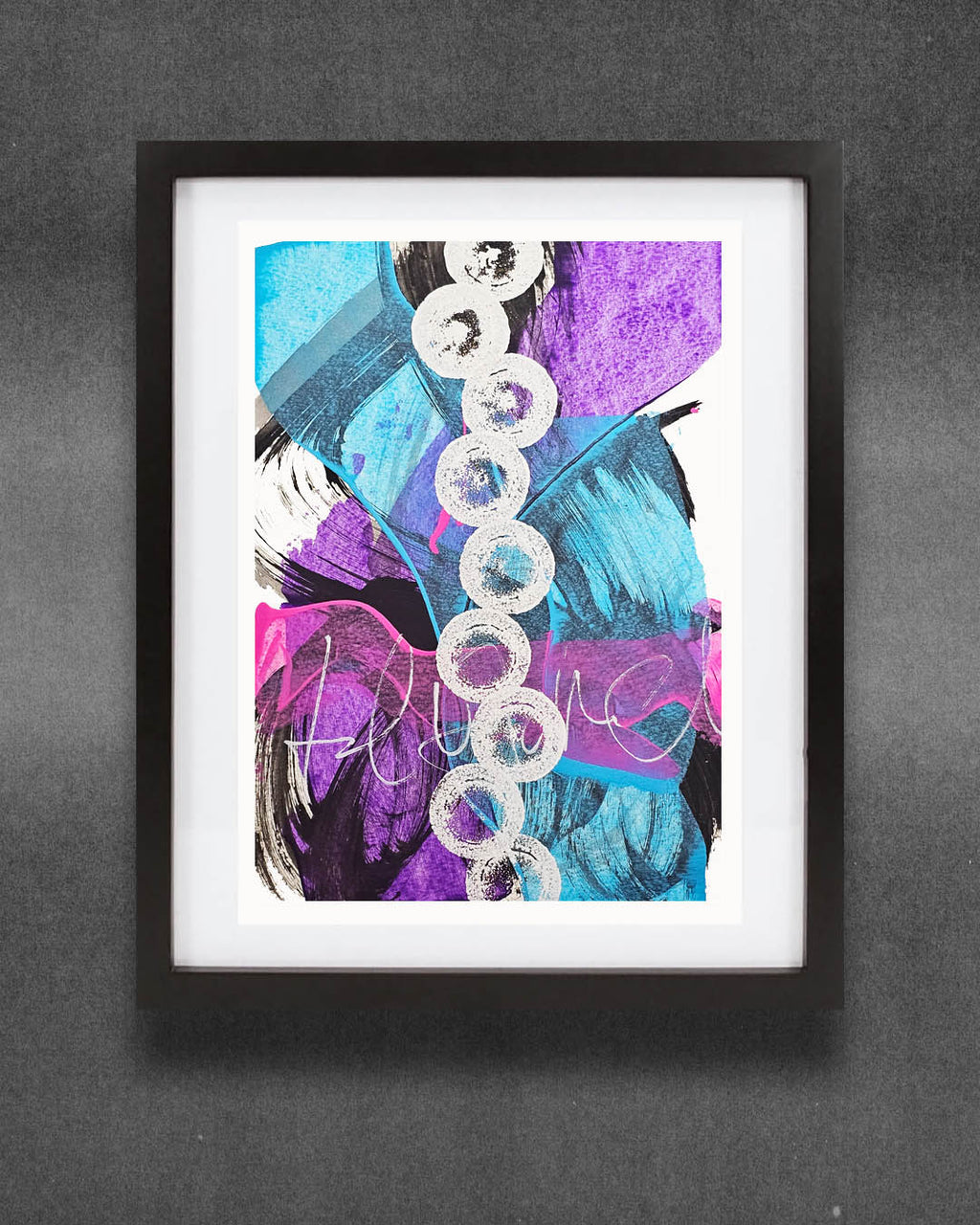 A bright, multicolored abstract painting by Canadian artist Christopher Reilly.