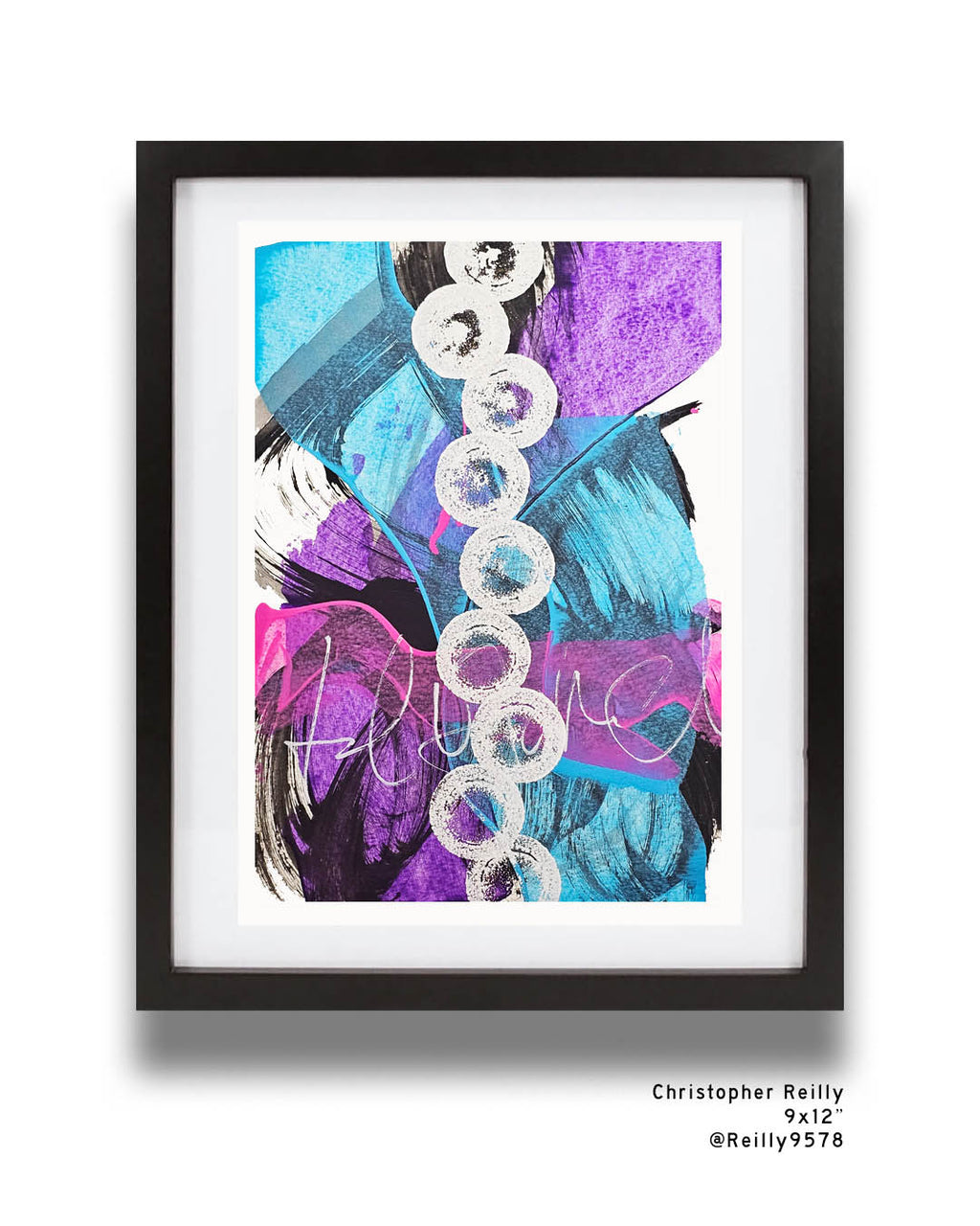 A bright, multicolored abstract painting by Canadian artist Christopher Reilly.