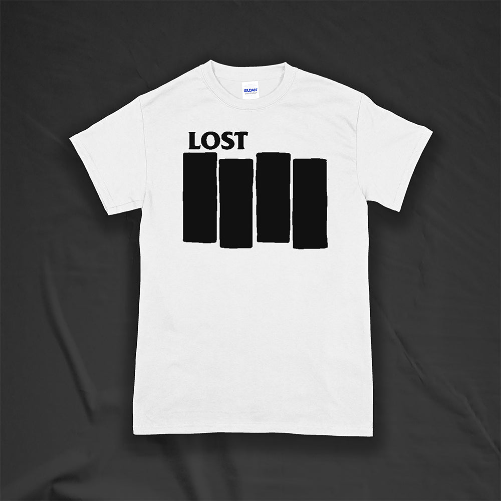 The Lost Flag t-shirt by lost streetwear. A bold and iconic Black logo screen printed on a crisp white shirt.