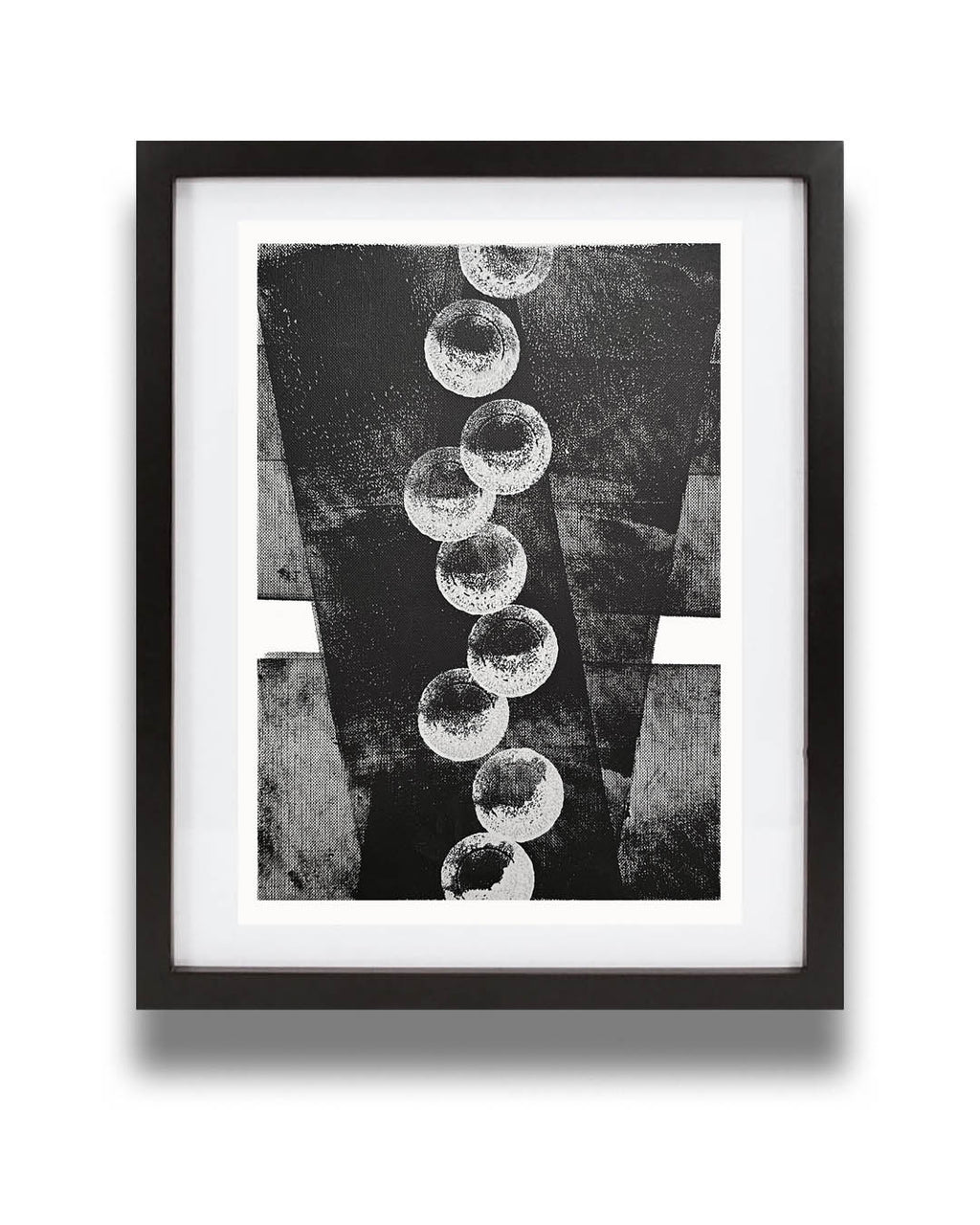 A monochromatic black and white abstract painting by Canadian artist Christopher Reilly