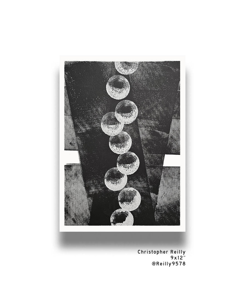 A monochromatic black and white abstract painting by Canadian artist Christopher Reilly