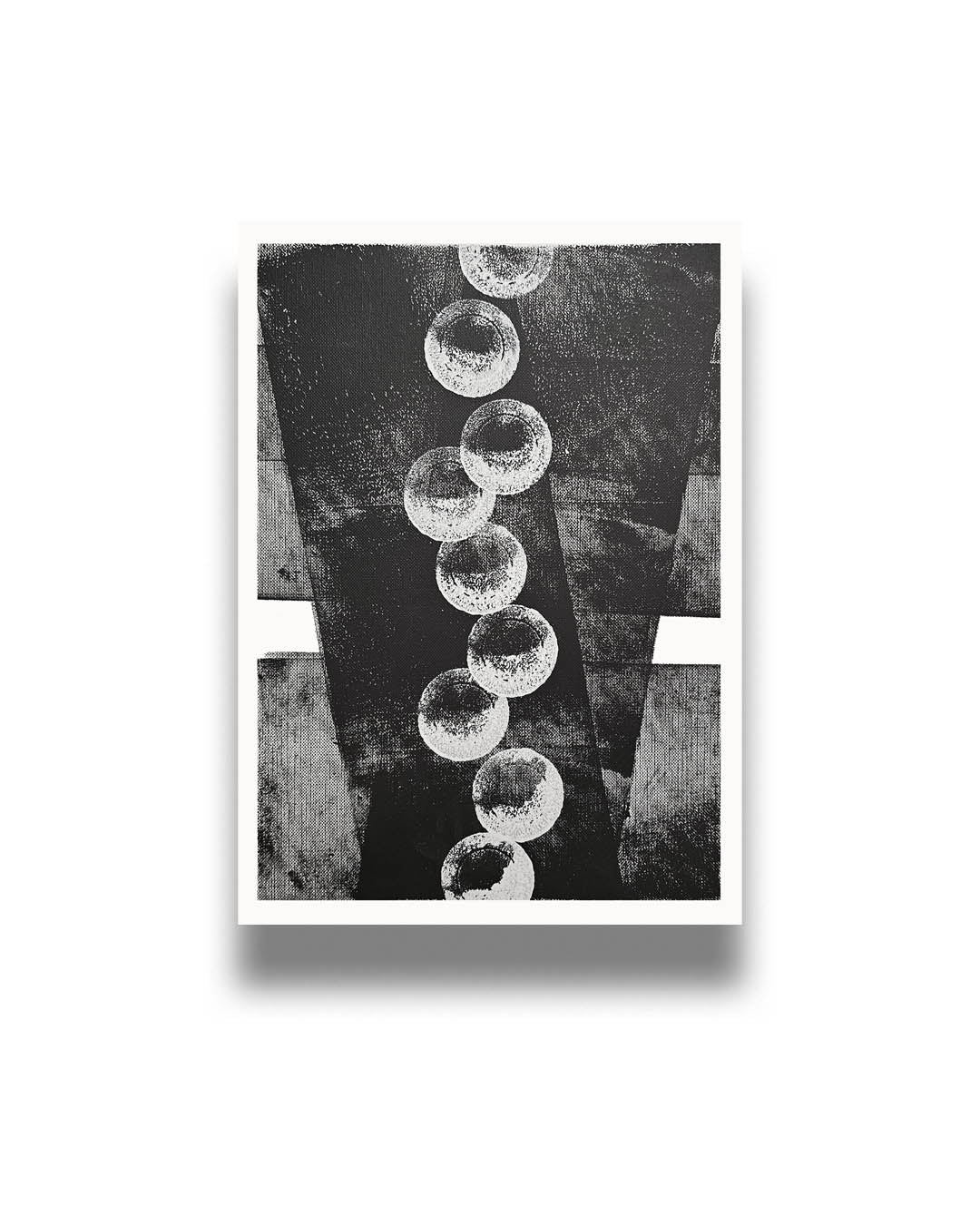 A monochromatic black and white abstract painting by Canadian artist Christopher Reilly