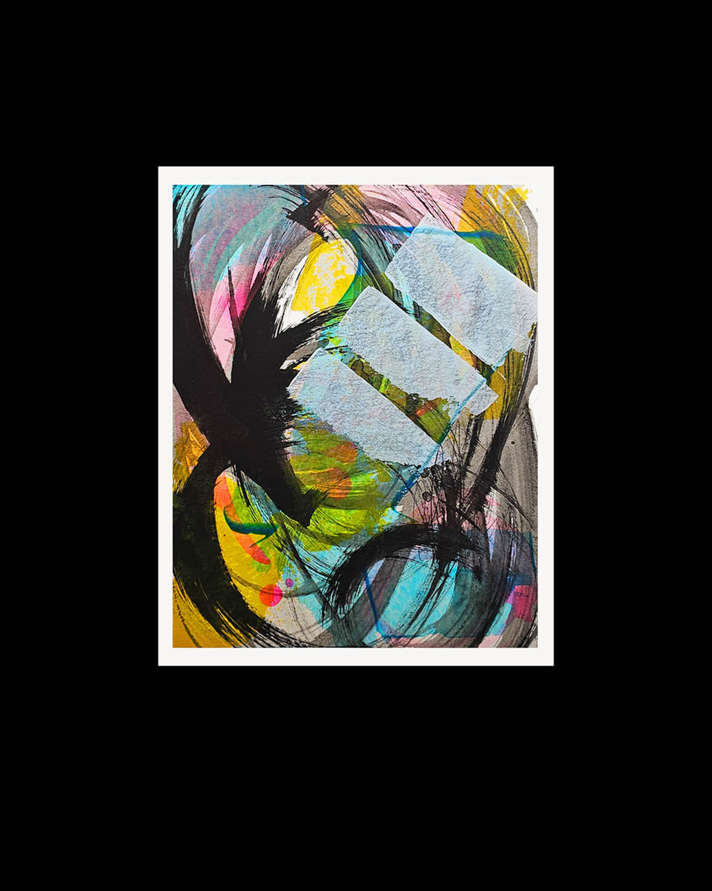 A multicolored abstract painting by Canadian artist Christopher Reilly