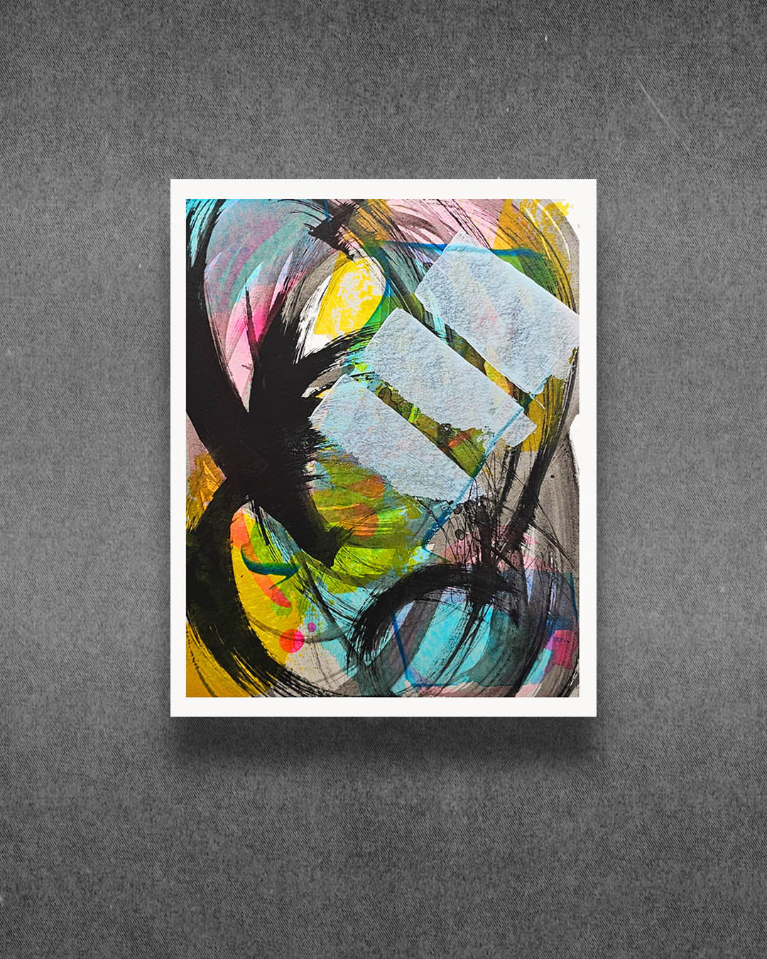 A multicolored abstract painting by Canadian artist Christopher Reilly