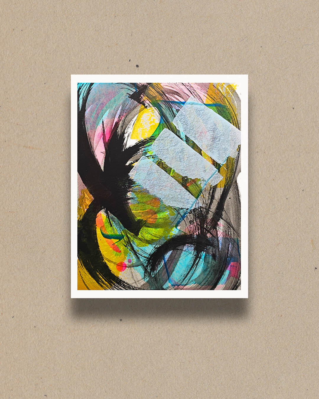 A multicolored abstract painting by Canadian artist Christopher Reilly