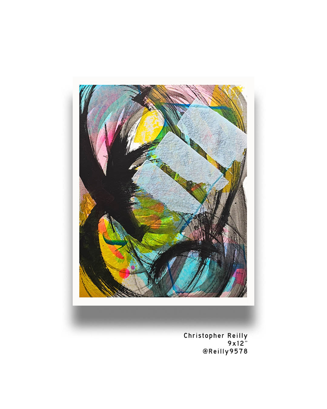 A multicolored abstract painting by Canadian artist Christopher Reilly