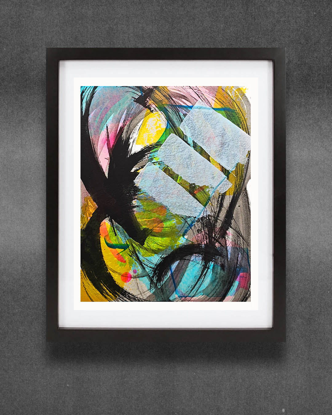 A multicolored abstract painting by Canadian artist Christopher Reilly