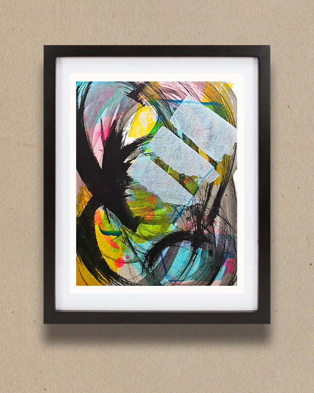 A multicolored abstract painting by Canadian artist Christopher Reilly